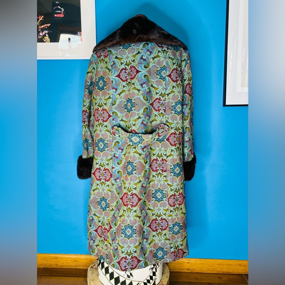 True Vintage 60s Tapestry Penny Lane Coat  Union Made Jacket Real Mink Fur - Picture 2 of 16